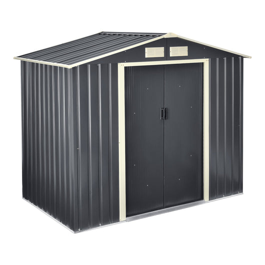 Casetta da giardino 213 x 127 x 185 cm tetto a due falde in lamiera di acciaio zincato grigio scuro 03_0007172