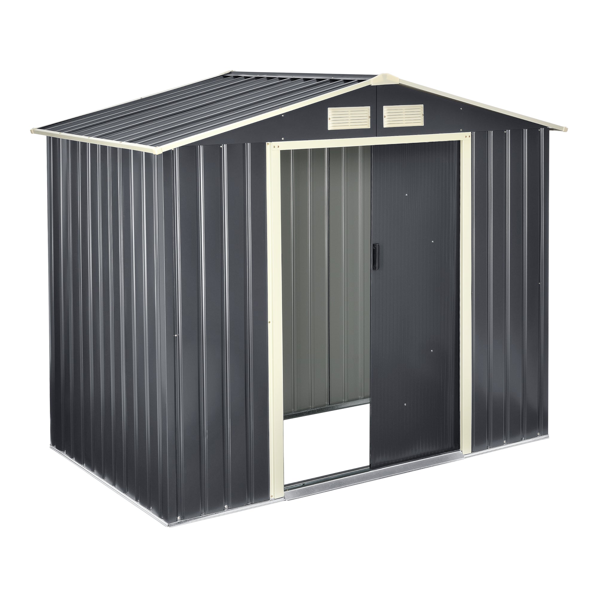 Casetta da Giardino 213x127x185 cm Box Organizzatore Deposito Stoccaggio in Lamiera Zincata con Cornice di Base in