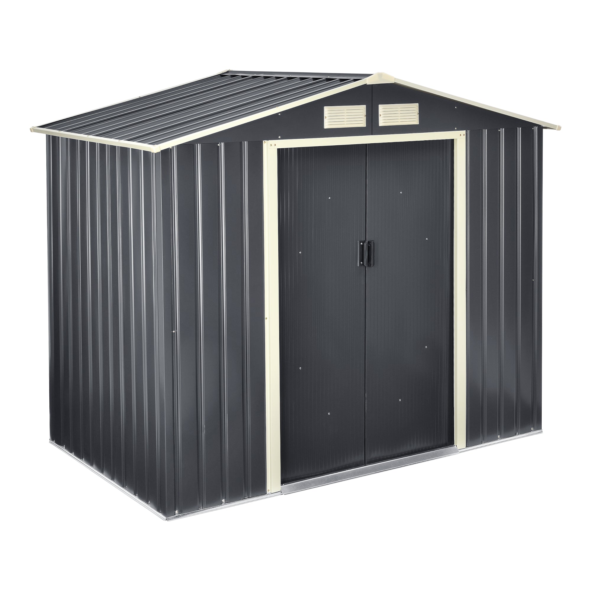 Casetta da Giardino 213x127x185 cm Box Organizzatore Deposito Stoccaggio in Lamiera Zincata con Cornice di Base in