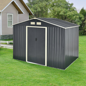 Casetta da Giardino 277x191x192 cm Box Organizzatore Deposito Stoccaggio in Lamiera Zincata con Cornice di Base in