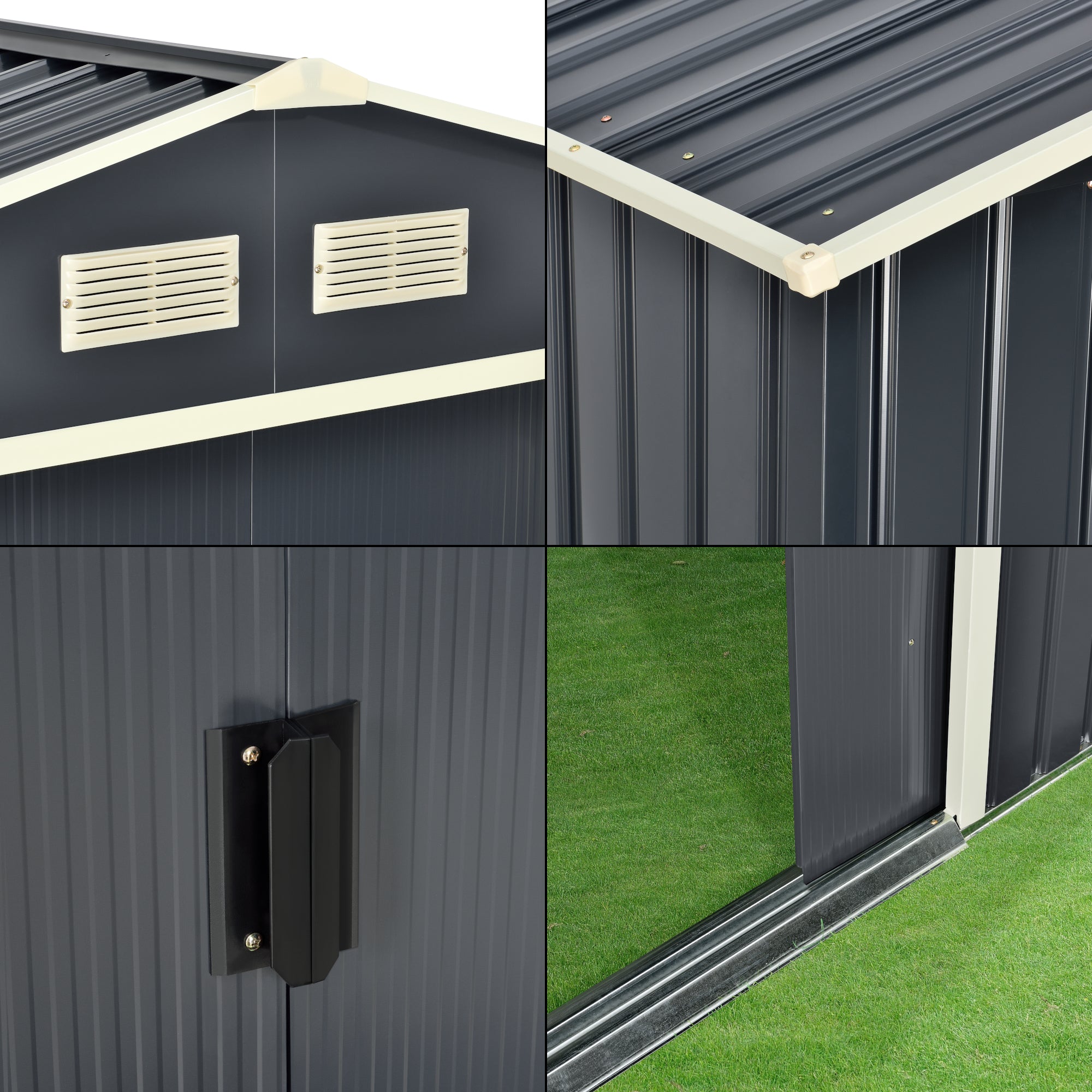 Casetta da Giardino 277x191x192 cm Box Organizzatore Deposito Stoccaggio in Lamiera Zincata con Cornice di Base in