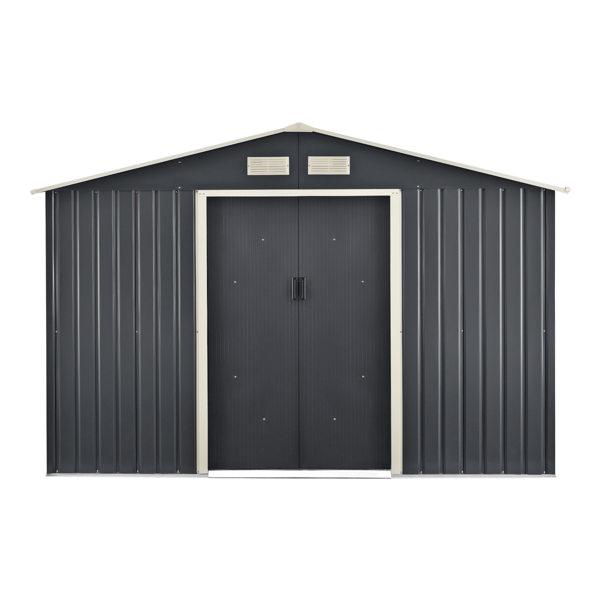 Casetta da Giardino 277x191x192 cm Box Organizzatore Deposito Stoccaggio in Lamiera Zincata con Cornice di Base in