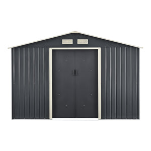 Casetta da Giardino 277x191x192 cm Box Organizzatore Deposito Stoccaggio in Lamiera Zincata con Cornice di Base in