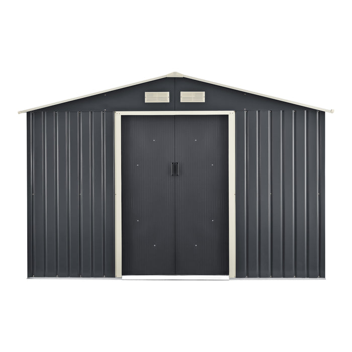 Casetta da Giardino 277x191x192 cm Box Organizzatore Deposito Stoccaggio in Lamiera Zincata con Cornice di Base in