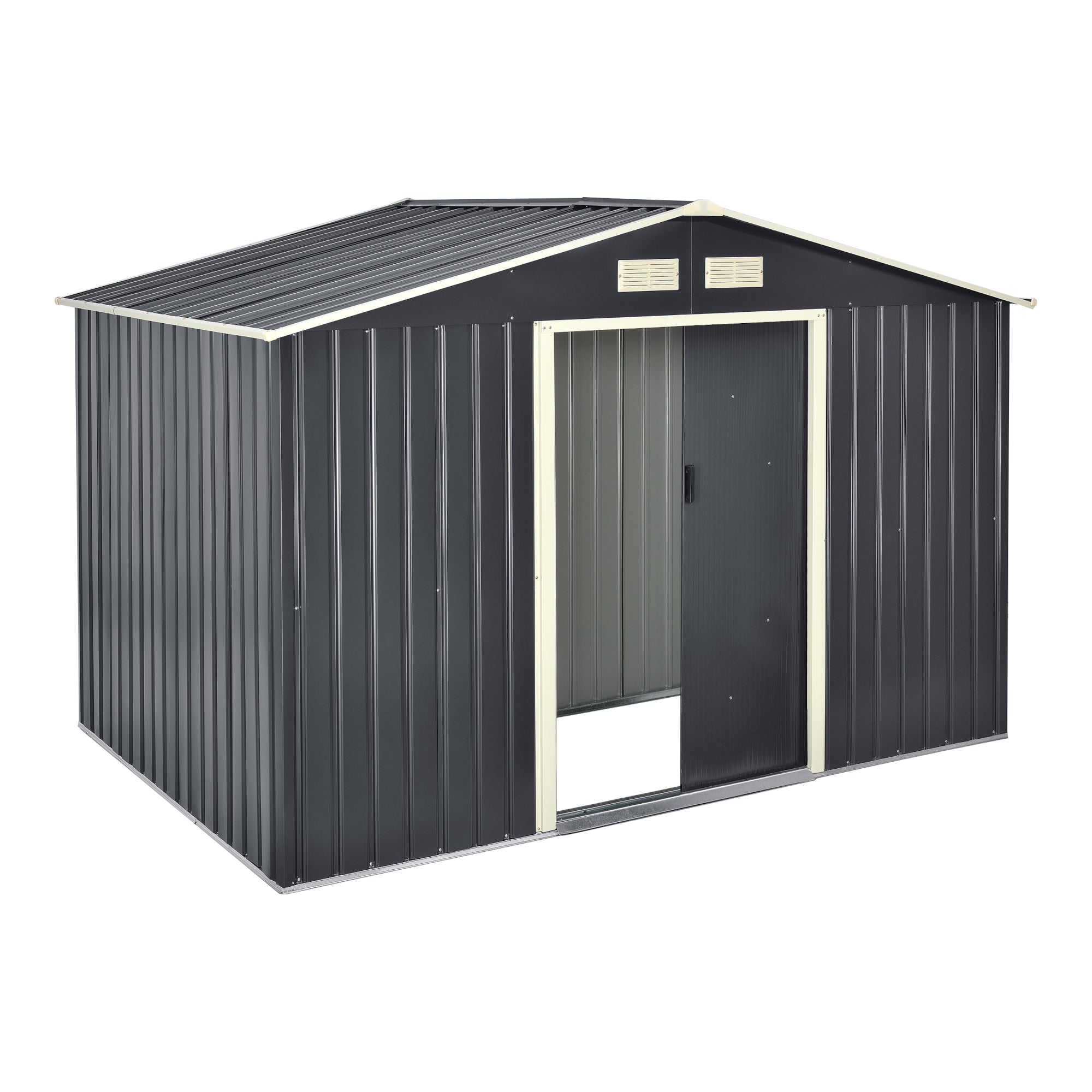 Casetta da Giardino 277x191x192 cm Box Organizzatore Deposito Stoccaggio in Lamiera Zincata con Cornice di Base in