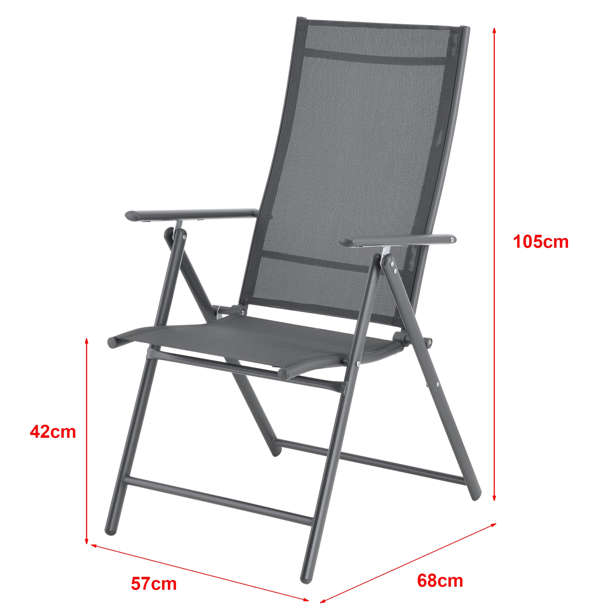 Set Kalamata di 2 Sedie Pieghevoli da Giardino con Braccioli e Schienale Reclinabile - Grigio Scuro [en.casa]