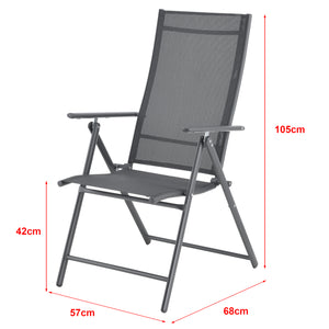 Set Kalamata di 2 Sedie Pieghevoli da Giardino con Braccioli e Schienale Reclinabile - Grigio Scuro [en.casa]