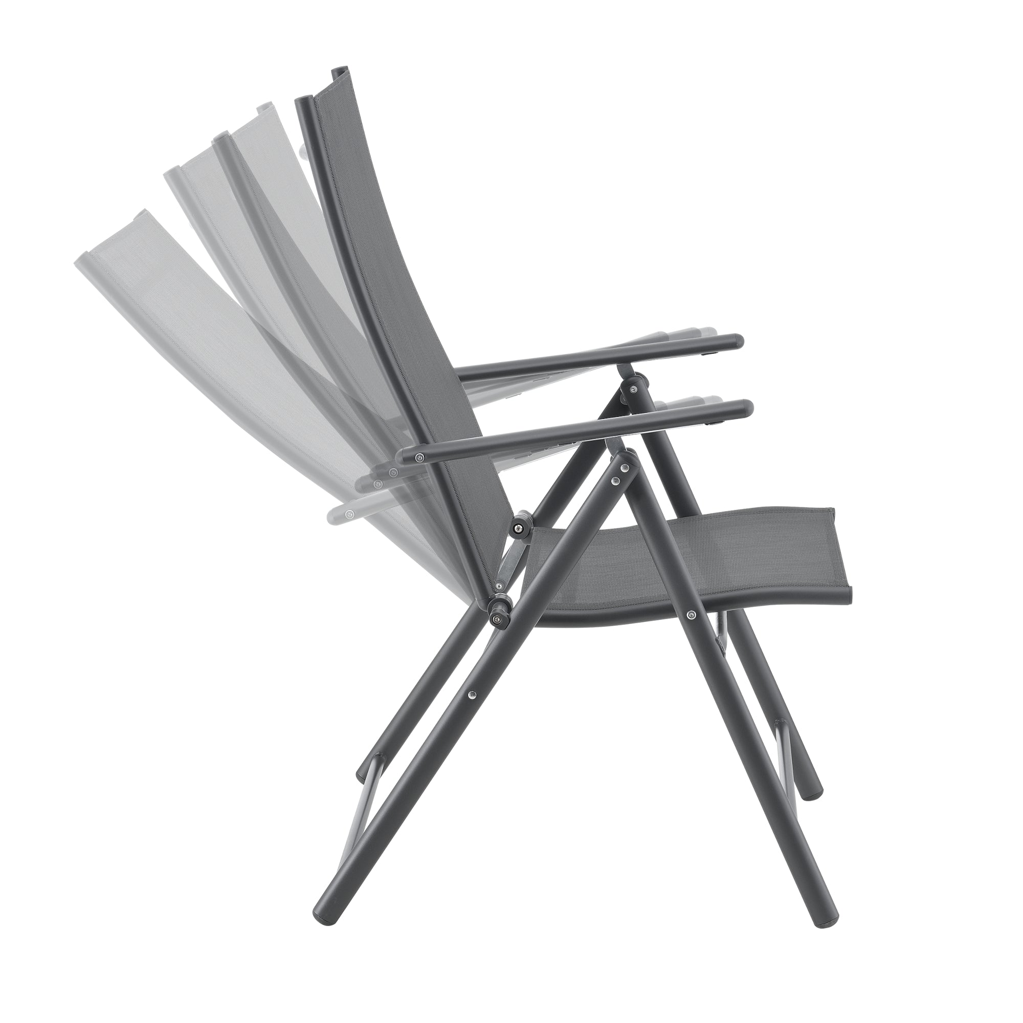 Set Kalamata di 2 Sedie Pieghevoli da Giardino con Braccioli e Schienale Reclinabile - Grigio Scuro [en.casa]