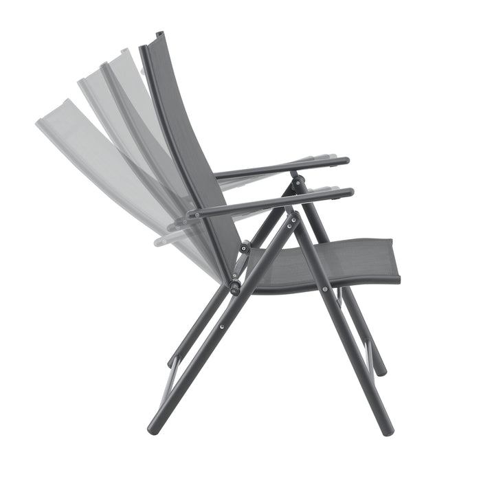 Set Kalamata di 2 Sedie Pieghevoli da Giardino con Braccioli e Schienale Reclinabile - Grigio Scuro [en.casa]