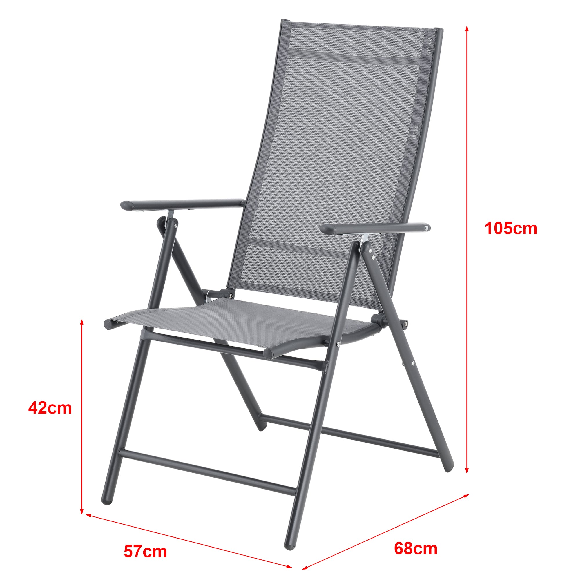 Set Kalamata di 2 Sedie Pieghevoli da Giardino con Braccioli e Schienale Reclinabile - Grigio Chiaro [en.casa]