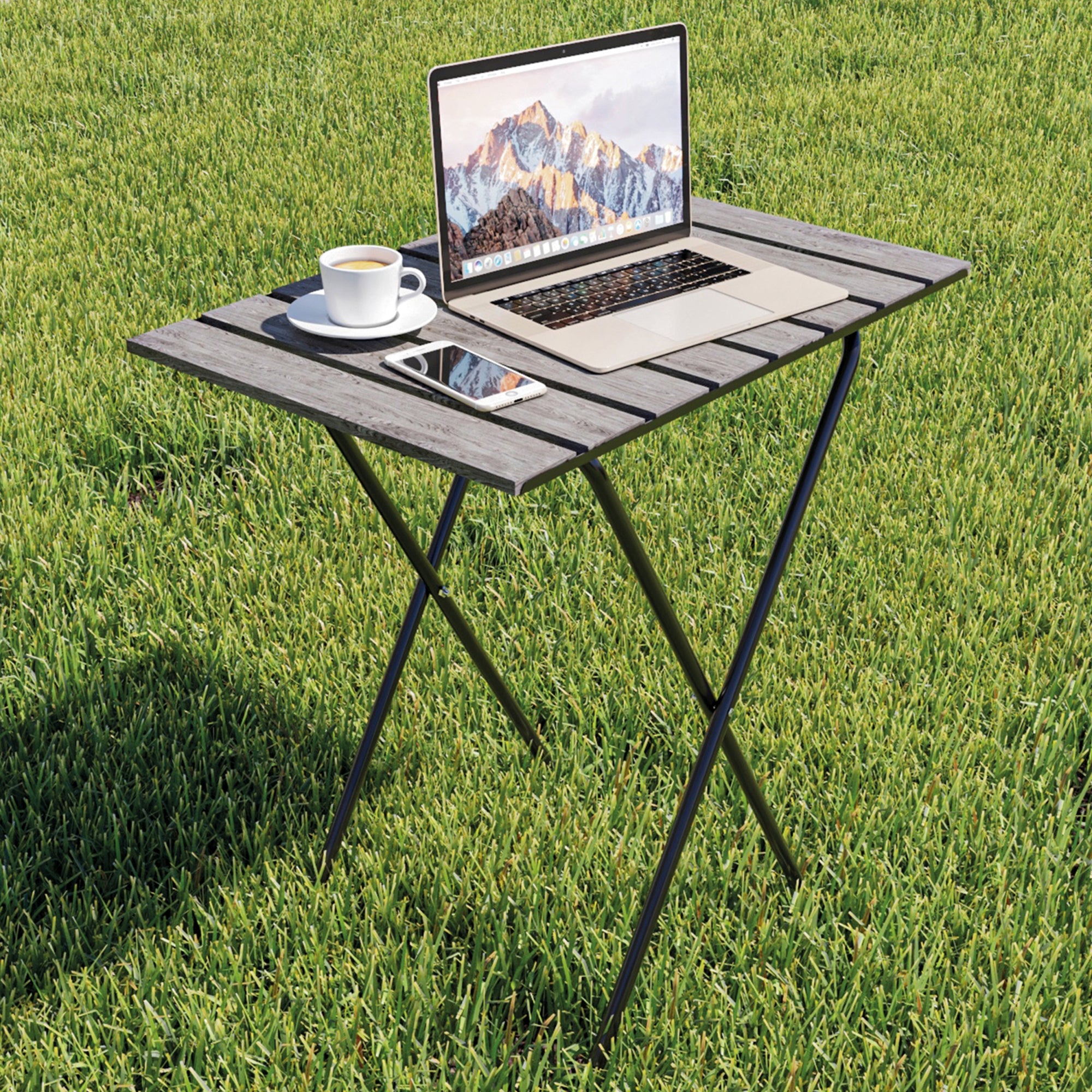 Tavolo Pieghevole Cavallino da Picnic con Piano Grigio Venato [en.casa]