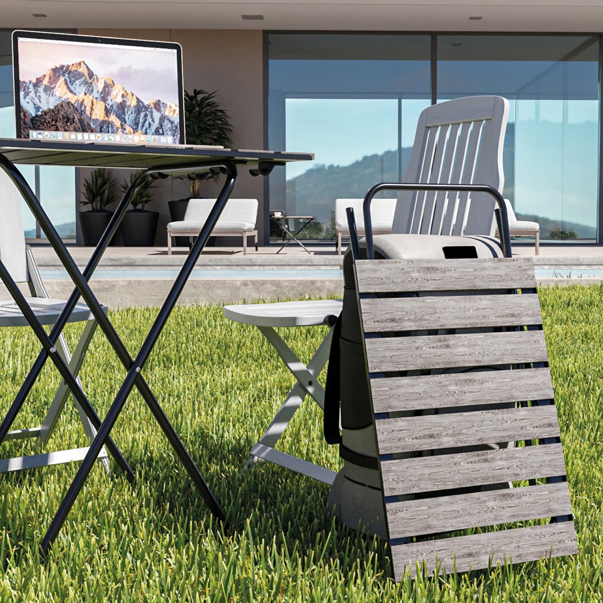 Tavolo Pieghevole Cavallino da Picnic con Piano Grigio Venato [en.casa]