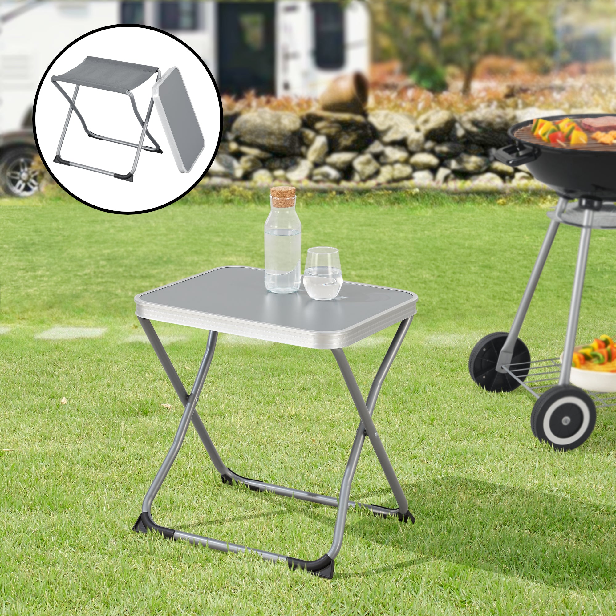 Mobiletto 2in1 da Campeggio Barete Sgabello Tavolino Pieghevole [en.casa]