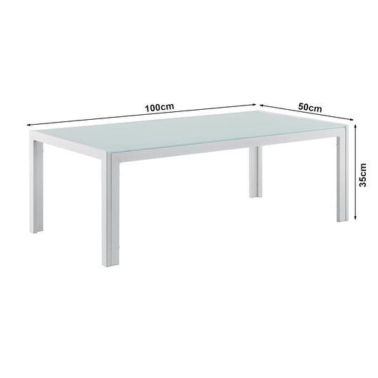 Tavolino da Esterno Lerum con Piano in Vetro 100x50x35 cm Bianco casa.pro
