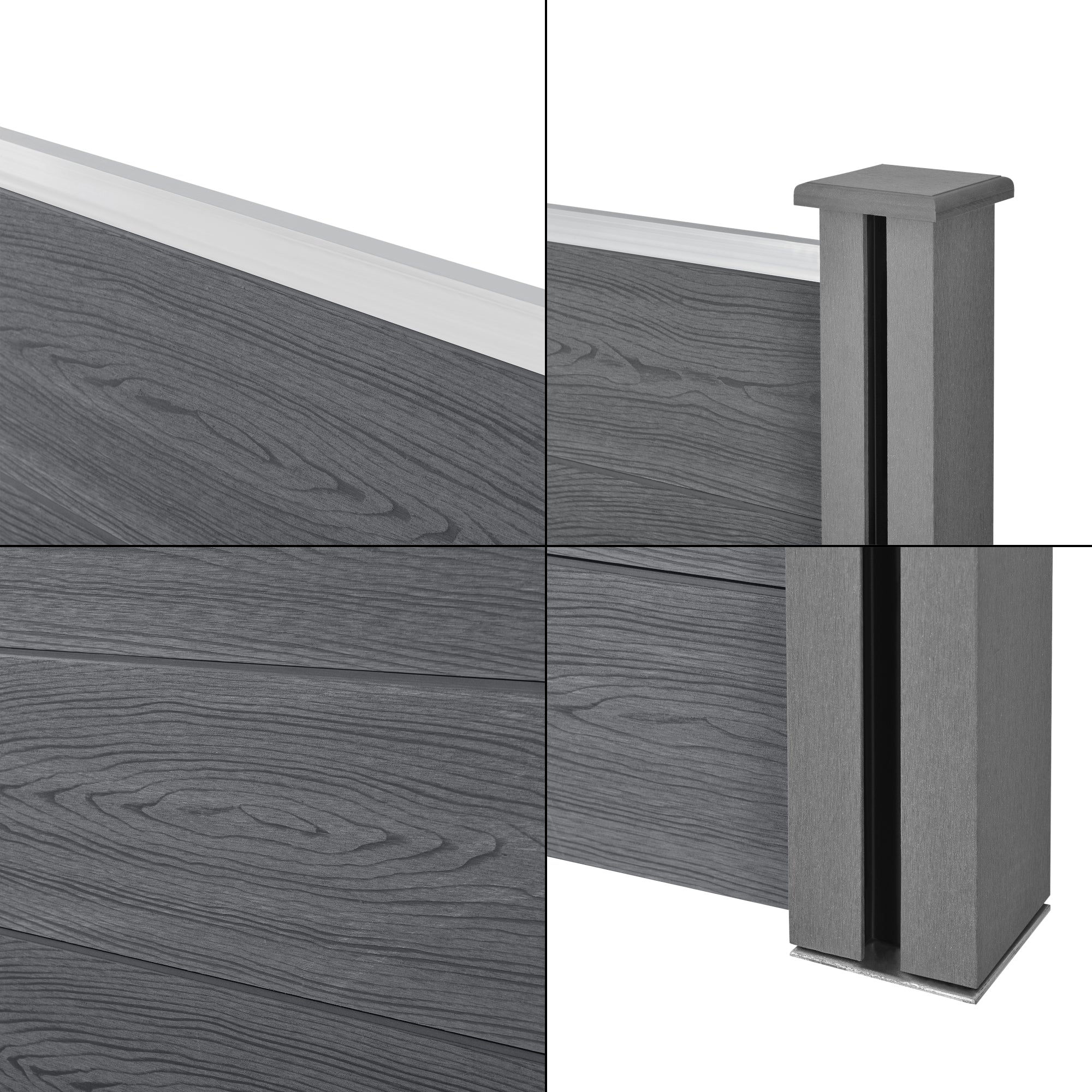 Recinzione in WPC per Giardino Staccionata da Elementi Inclinato e Rettangolari 183x451 cm Grigio NEU.HOLZ