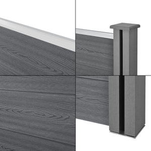 Recinzione in WPC per Giardino Staccionata da Elementi Inclinato e Rettangolari 183x625 cm Grigio NEU.HOLZ