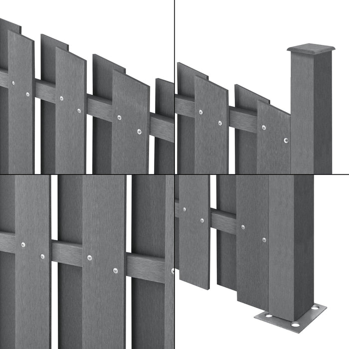 4 pezzi di recinzione barriera privacy in legno composito WPC semicerchio arrotondato 185 x 747 cm grigio 03_0000229