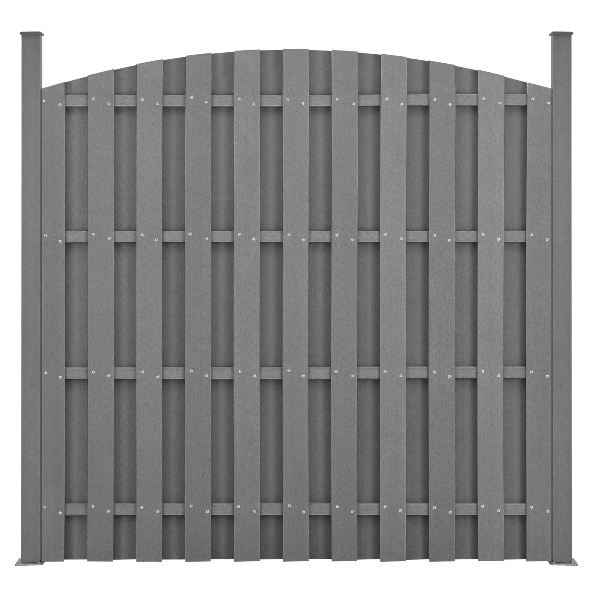 3 pezzi di recinzione barriera privacy in legno composito WPC semicerchio arrotondato 185 x 562 cm grigio 03_0006595