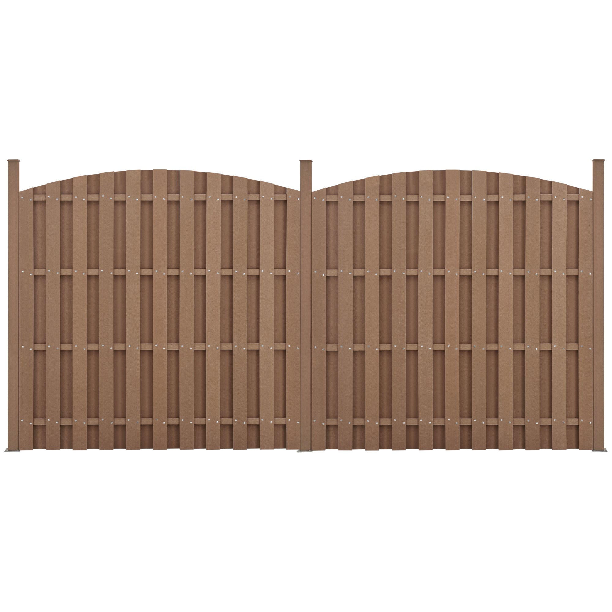 Set di 2 pezzi di recinzione barriera privacy, frangivento in legno composito wpc semicerchio arrotondato marrone 185 x 376 cm 03_0006592