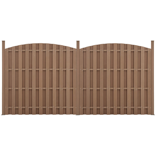 Set di 2 pezzi di recinzione barriera privacy, frangivento in legno composito wpc semicerchio arrotondato marrone 185 x 376 cm 03_0006592