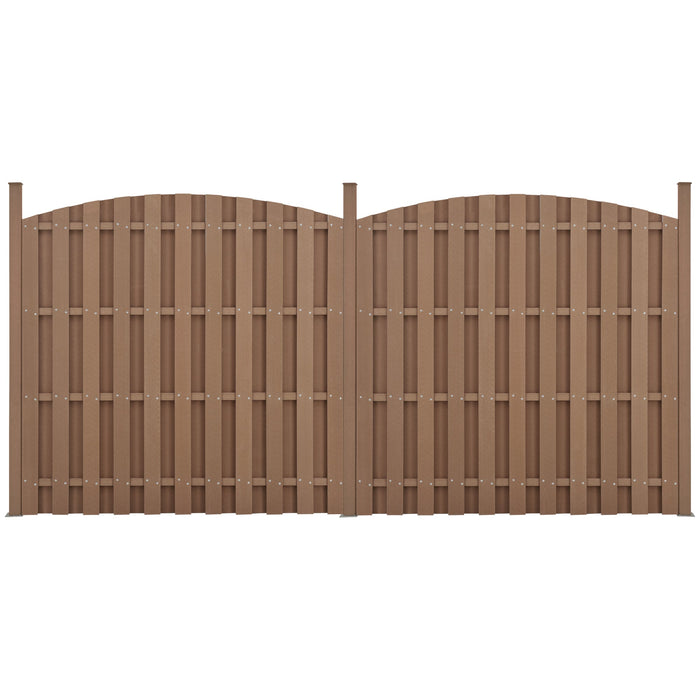 Set di 2 pezzi di recinzione barriera privacy, frangivento in legno composito wpc semicerchio arrotondato marrone 185 x 376 cm 03_0006592