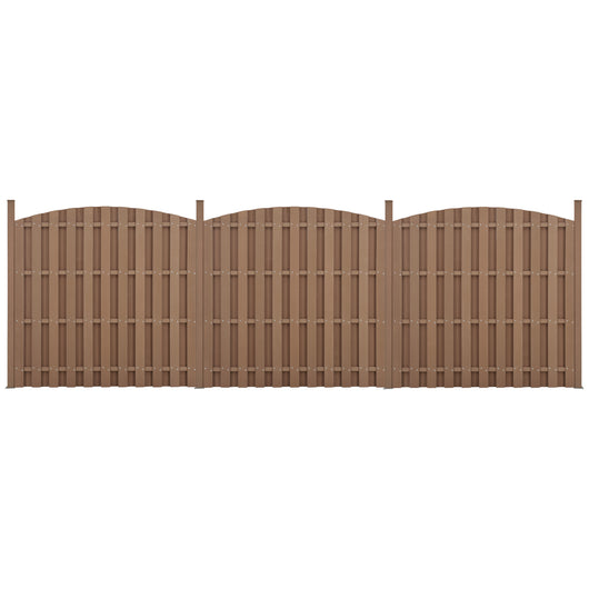 Set di 3 Pannelli Steccato ad Arco con Doghe in WPC e Base in Acciaio (AxL)185x562 cm - Marrone NEU.HOLZ