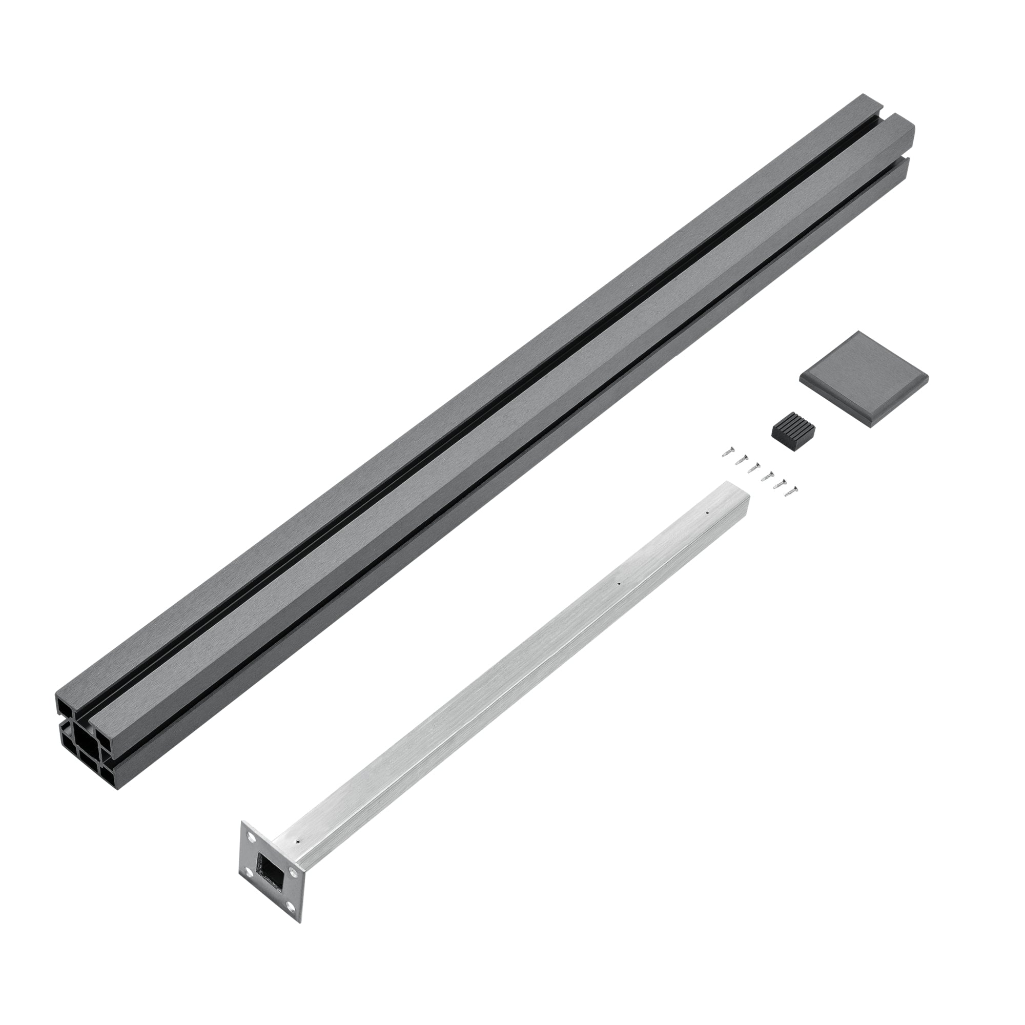 Set di 24 recinzioni da giardino frangivista con 4 montanti, tavole in legno composito wpc 165x466 cm grigio 03_0005791