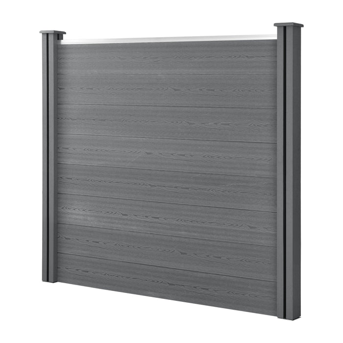 Set di 24 recinzioni da giardino frangivista con 4 montanti, tavole in legno composito wpc 165x466 cm grigio 03_0005791