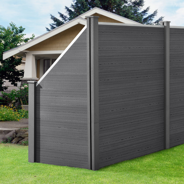 Recinzione in WPC per Giardino Staccionata da Elementi Inclinato e Rettangolari 183x625 cm Grigio NEU.HOLZ