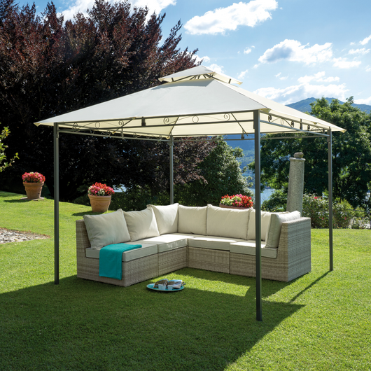 Gazebo da giardino fisso 3x3 mt quadrato con telo ecrù 180gr e struttura in ferro Tomaino GAZ365 
