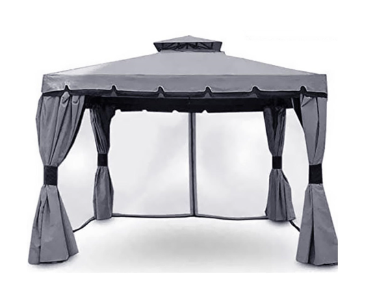 Gazebo royal 3x3 grigio, altezza 2,75 m, completo di teli laterali e zanzariere