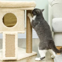 Albero per Gatti con Base per Graffi in Iuta, Piattaforma, Pallina, Casa per Gatti, Beige, 40 x 40 x 57 cm