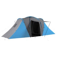 Tenda da Campeggio per Famiglie da 4-6 Persone, Impermeabile, Leggera, Facile da Montare, 2 Grandi Porte, 5,55 x 2,25 x 1,9 m, Grigio Scuro e Blu