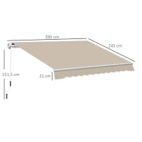 Tenda da Sole 4x2.5 m Avvolgibile a Manovella con Copertura Impermeabile, in Metallo e Alluminio, Beige