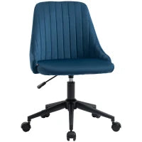Sedia da Ufficio in Velluto Blu con Altezza Regolabile, Sedia Ergonomica Girevole a 360° e Ruote, 50x58x77-87cm