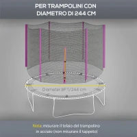 Rete di Protezione per Trampolini a 6 Pali con Ingresso con Cerniera, in PE, Ø244x180 cm, Nero e Rosa