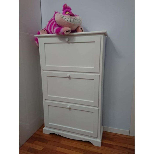 Scarpiera 3 porte capacità 21 paio di scarpe arte povera in legno massello e mdf con rifinitura in bianco 79X30x130 H