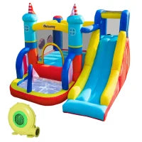 Castello Gonfiabile 4 in 1 Bimbi 3-8 Anni, Scivolo e Piscina, 265x260x200cm