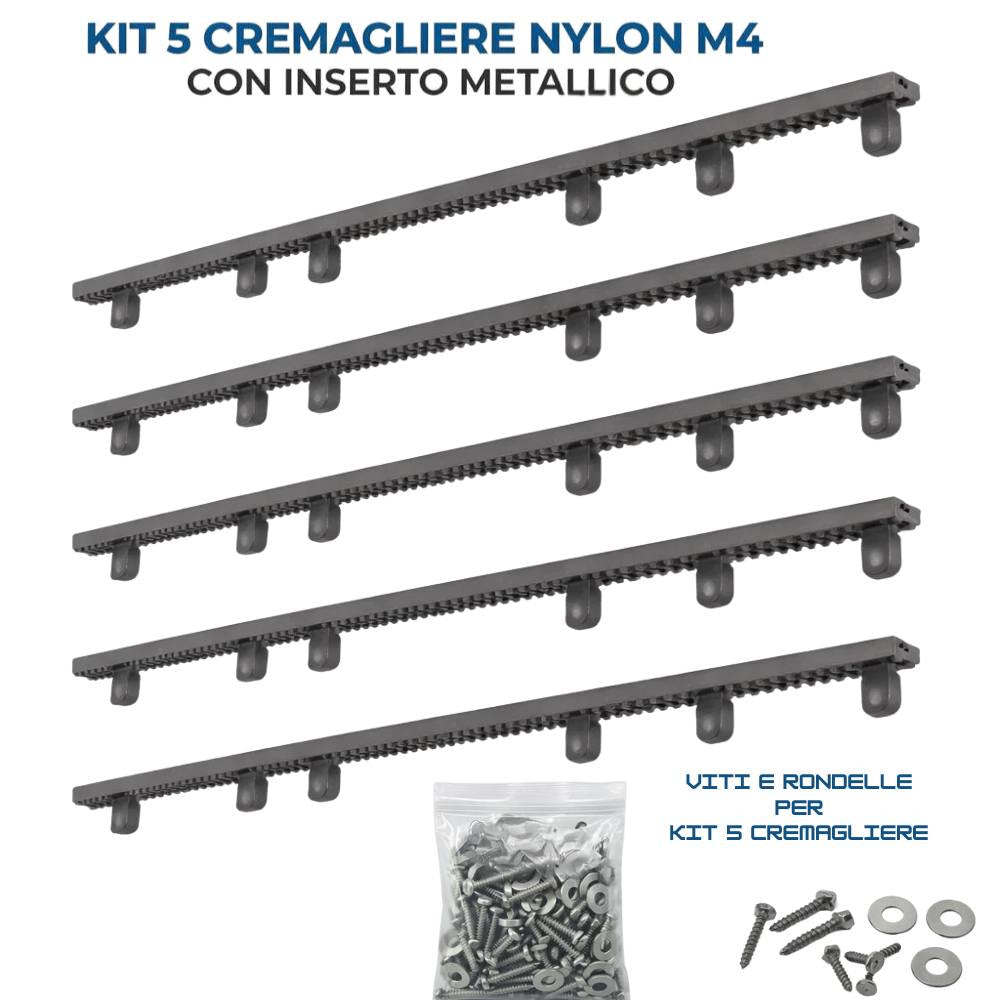 Kit 5 cremagliere nylon m4 con inserto metallico per cancelli scorrevoli