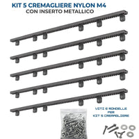 Kit 5 cremagliere nylon m4 con inserto metallico per cancelli scorrevoli
