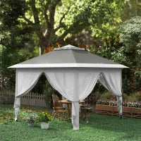 Gazebo da Esterno ad Altezza Regolabile con Zanzariere, in Metallo e Tessuto Oxford, 3.3x3.3x2.8 m, Grigio Scuro