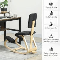 Sedia Inginocchiatoio Dondolante in Tessuto Effetto Lino e Legno di Betulla, 51x84x93 cm, Nero
