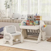 Tavolo Multiuso per Bambini con Ripiano Contenitore e Cassetti, in HDPE e PP, Grigio e Bianco