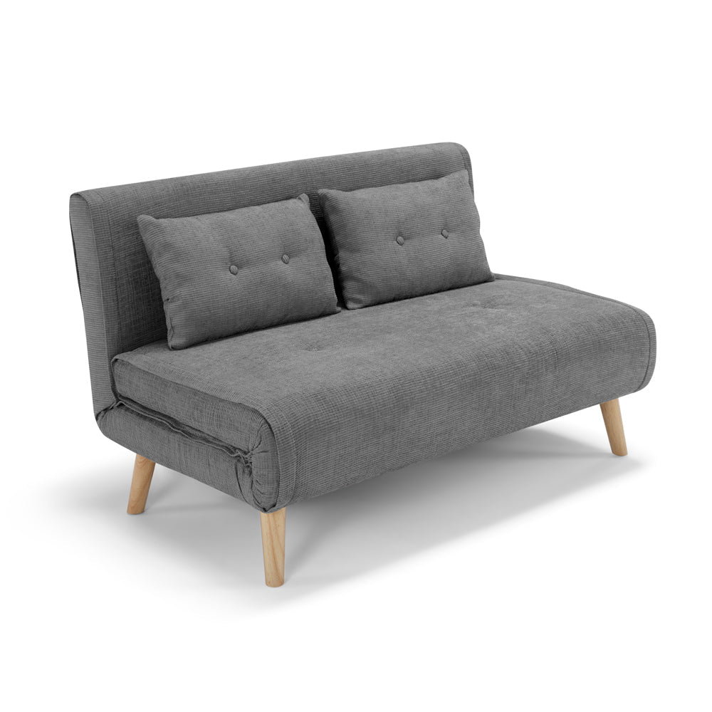 Divano pronto letto modello GENOVA, 2 cuscini, massima imbottitura, piedi di legno, design adatto per ambienti classici e moderni, colore Grigio