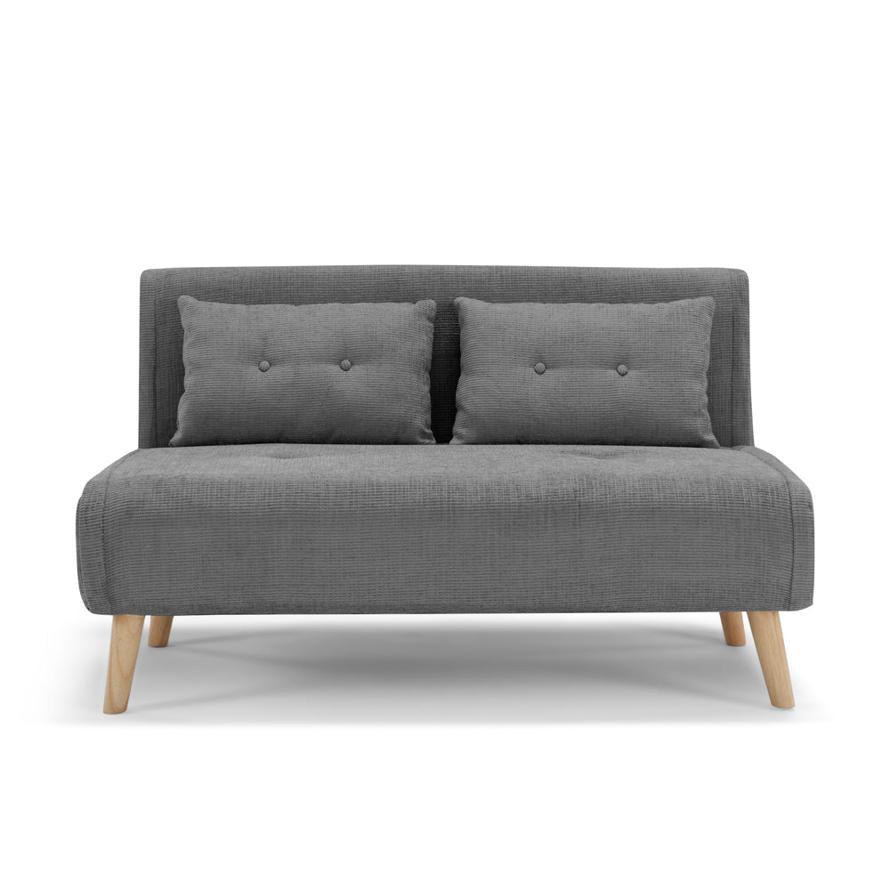 Divano pronto letto modello GENOVA, 2 cuscini, massima imbottitura, piedi di legno, design adatto per ambienti classici e moderni, colore Grigio