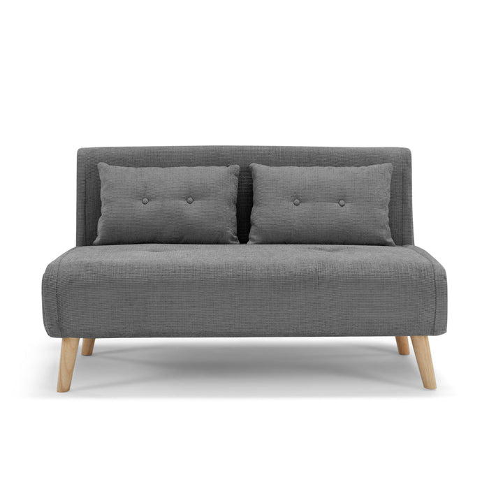 Divano pronto letto modello GENOVA, 2 cuscini, massima imbottitura, piedi di legno, design adatto per ambienti classici e moderni, colore Grigio