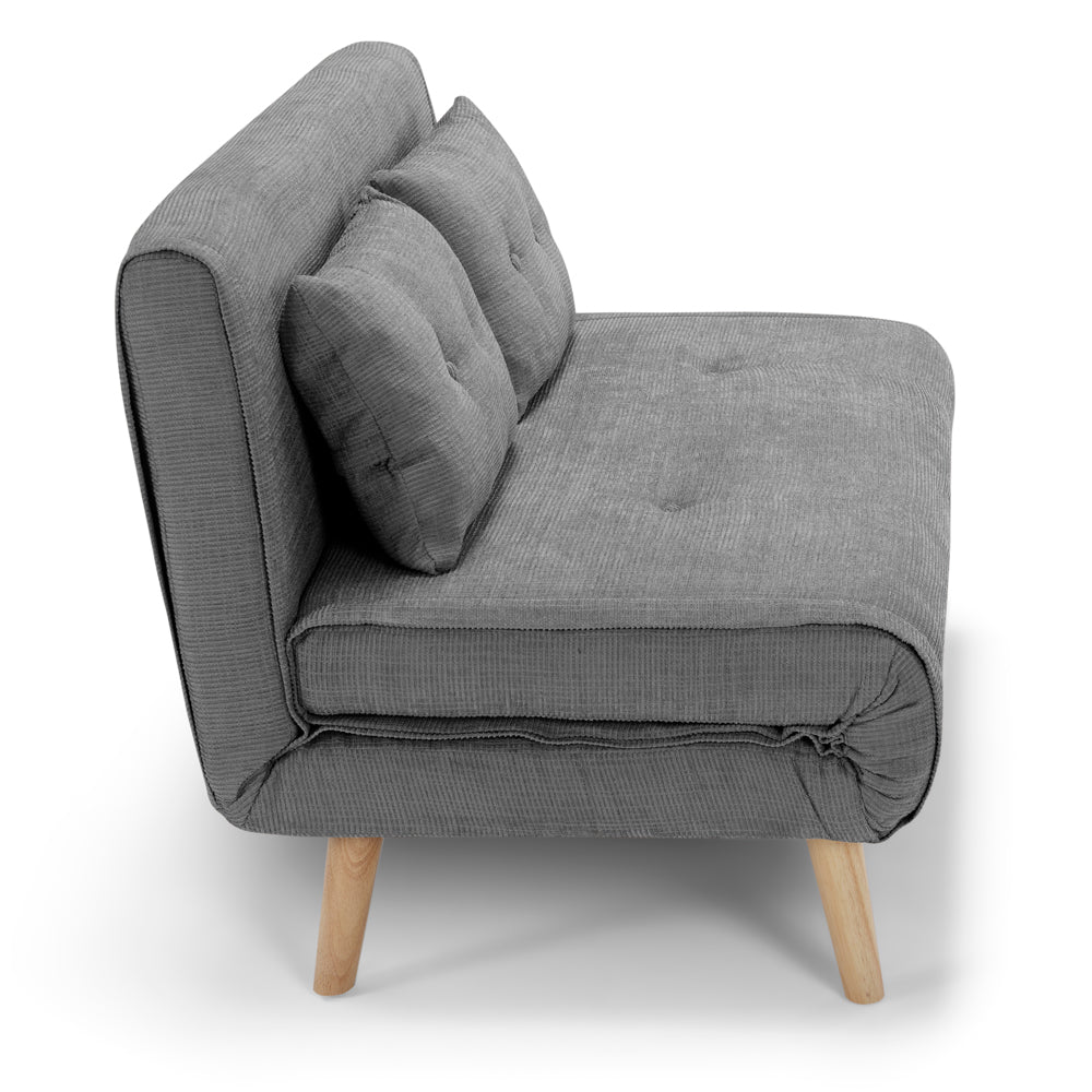 Divano pronto letto modello GENOVA, 2 cuscini, massima imbottitura, piedi di legno, design adatto per ambienti classici e moderni, colore Grigio