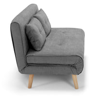 Divano pronto letto modello GENOVA, 2 cuscini, massima imbottitura, piedi di legno, design adatto per ambienti classici e moderni, colore Grigio