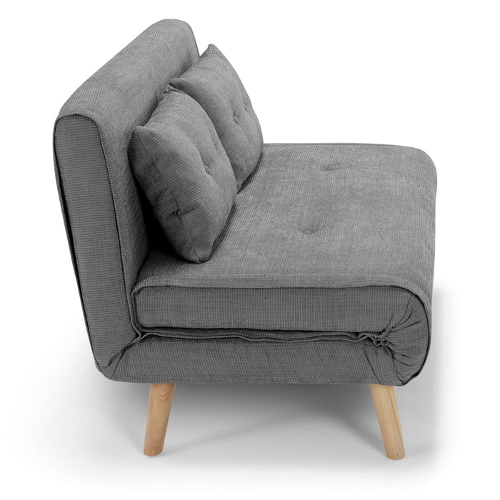 Divano pronto letto modello GENOVA, 2 cuscini, massima imbottitura, piedi di legno, design adatto per ambienti classici e moderni, colore Grigio