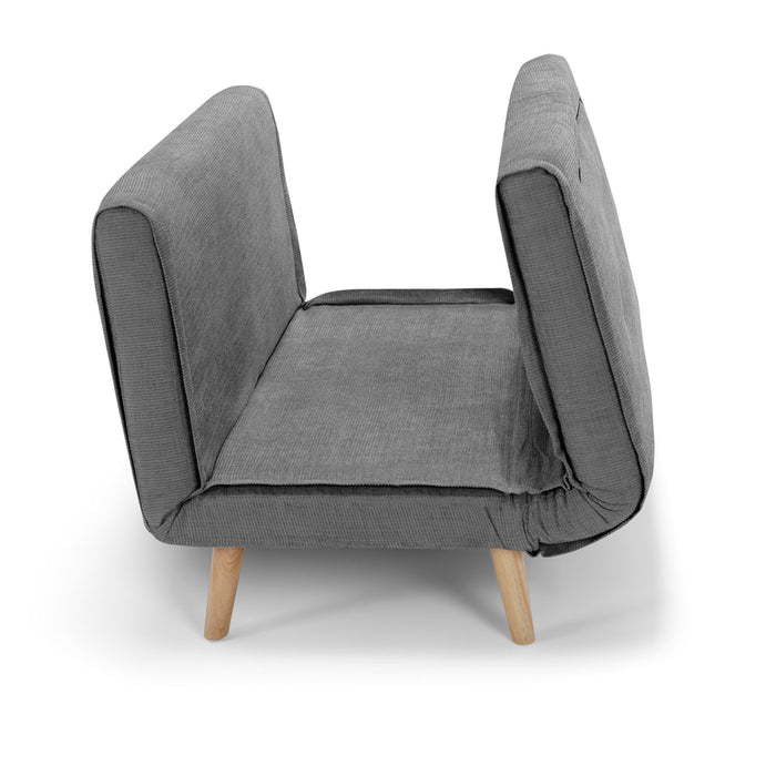 Divano pronto letto modello GENOVA, 2 cuscini, massima imbottitura, piedi di legno, design adatto per ambienti classici e moderni, colore Grigio